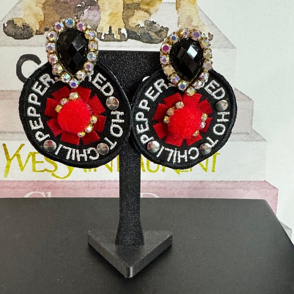 Handmade Red Hot Chili Peppers Earrings – Statement Rock Jewelry - Picture 1 of 4